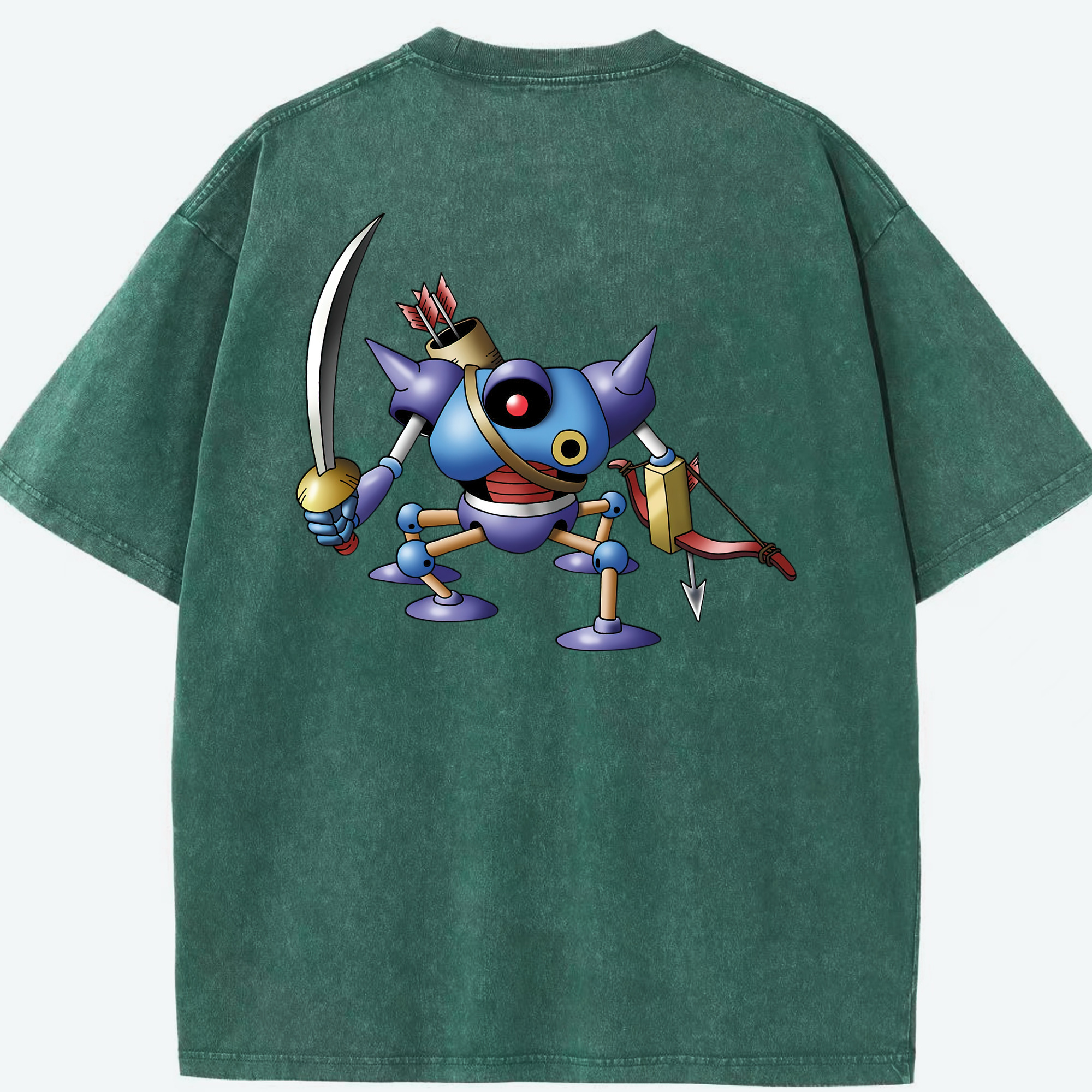 （画像用） ドラゴンクエスト Doragon Kuesuto Dragon Quest 綿100% ヴィンテージ風 半袖Tシャツ（背面プリント）